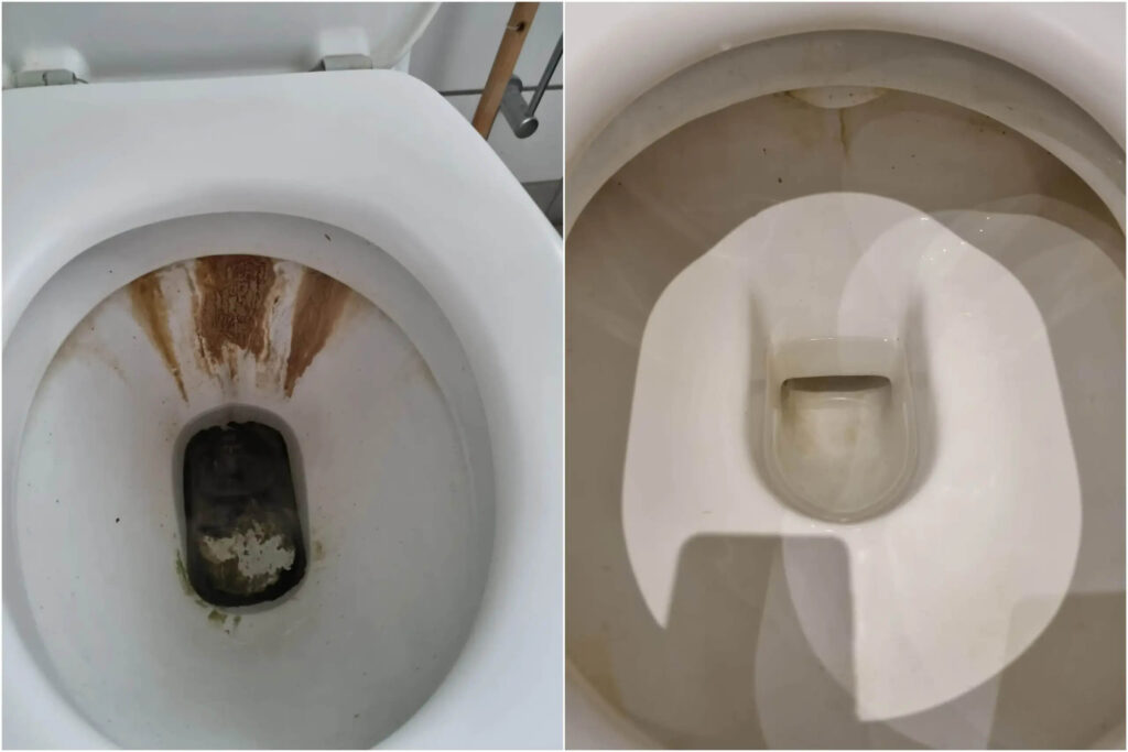 Før og efter billeder af toiletrens